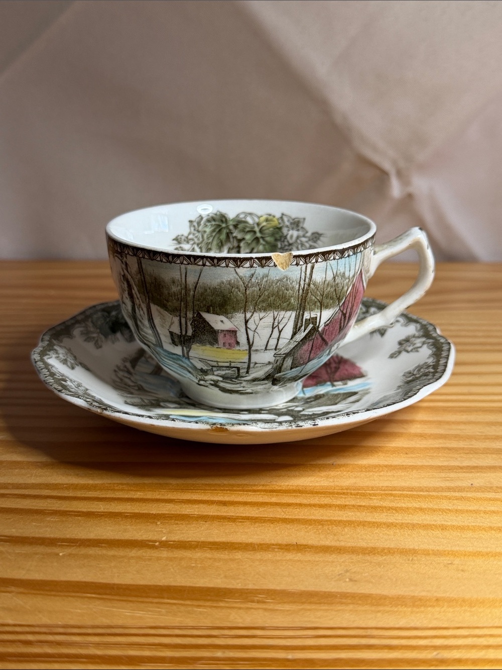 Vintage Johnson Brothers Chipped Teacup & Saucer for Crafts